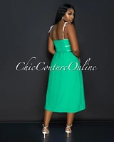 Aretha Green White Trim Midi Dress