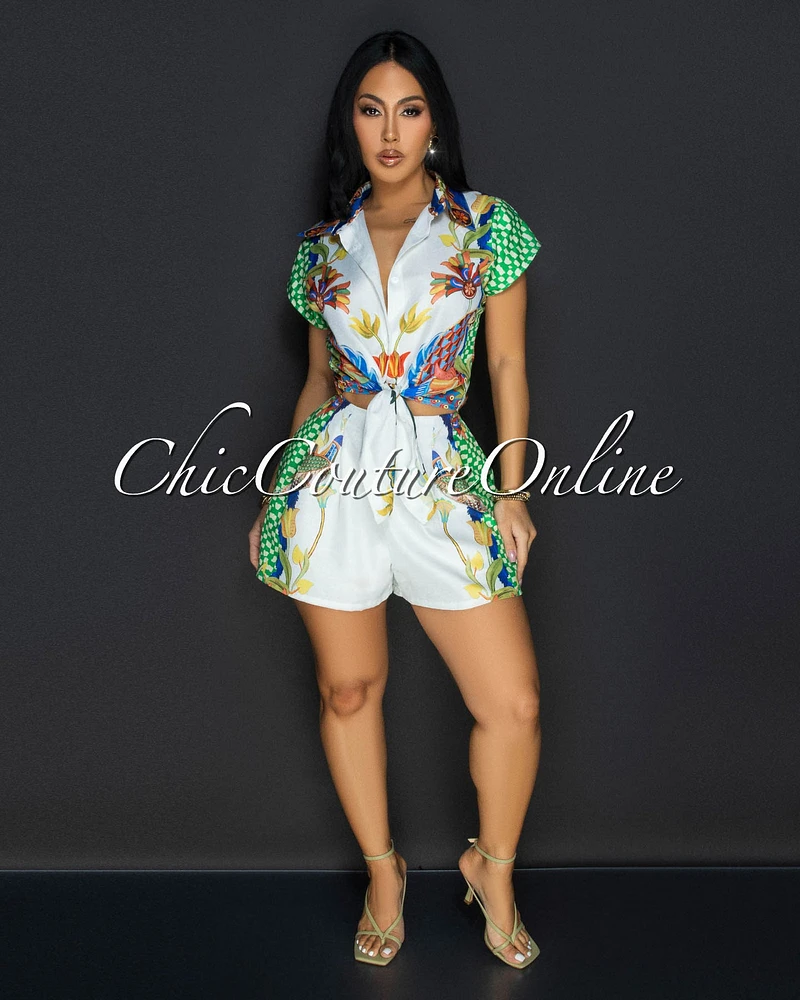 Izani Green Tropical Crop Top & Shorts Set