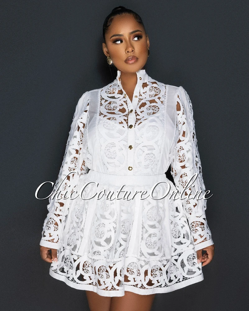 Seren White Crochet Two Piece Set