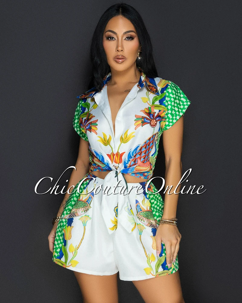 Izani Green Tropical Crop Top & Shorts Set