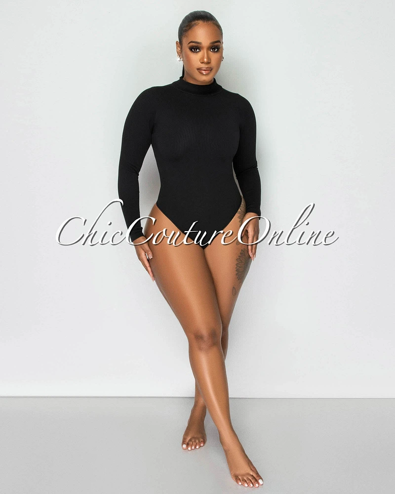 Banny Black Long Sleeves Ribbed Bodysuit