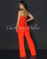 Amiri Orange Gold Accent Button Strapless Jumpsuit