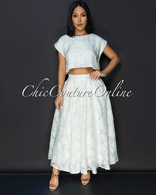 Desideria Cream Textured Crop Top & Maxi Skirt Set