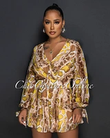 *Rachel Nude Brown Yellow Snake Open Back Print Romper