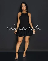 Donya Black Ribbed Bubble Mini Dress