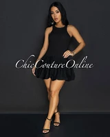 Donya Black Ribbed Bubble Mini Dress