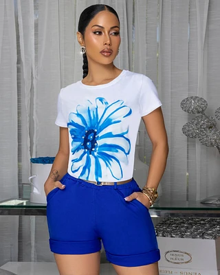 Sunflower Blue Print Off-White T-Shirt