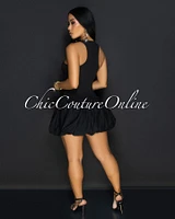 Donya Black Ribbed Bubble Mini Dress