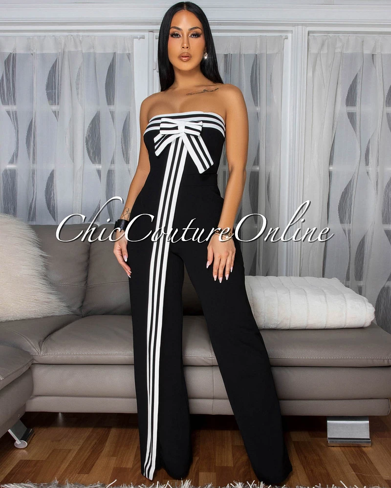 Bendie Black Bow Accent Strapless Jumpsuit