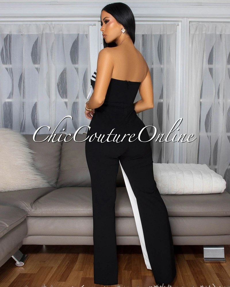 Bendie Black Bow Accent Strapless Jumpsuit