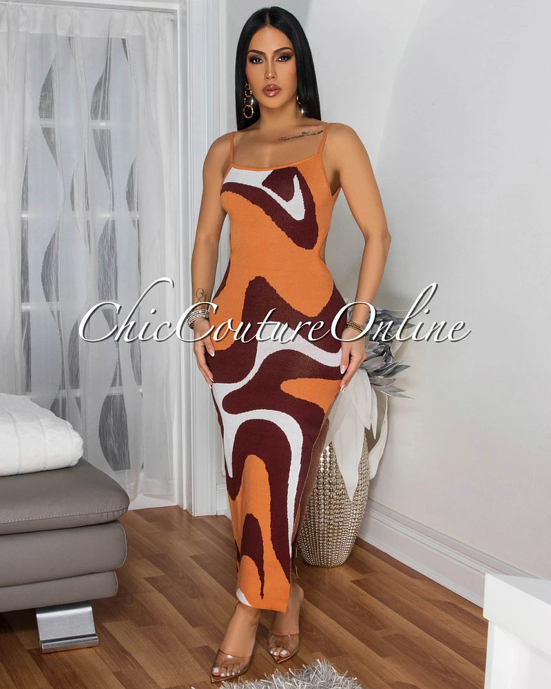 Alethia Salmon Brown Cut-Out Back Knit Dress