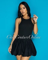 Donya Black Ribbed Bubble Mini Dress