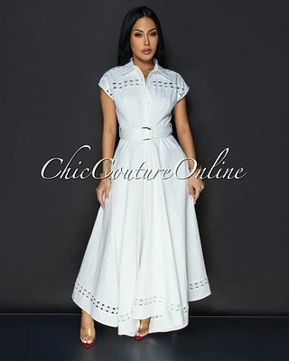 Helena Off-White Belted Luxe Maxi Dress