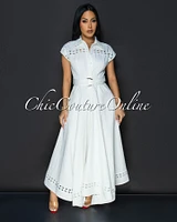 Helena Off-White Belted Luxe Maxi Dress