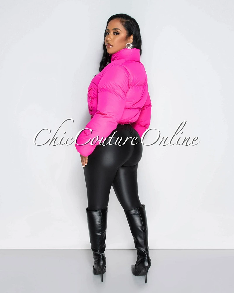 Alexa Hot Pink Puffy Bomber Jacket