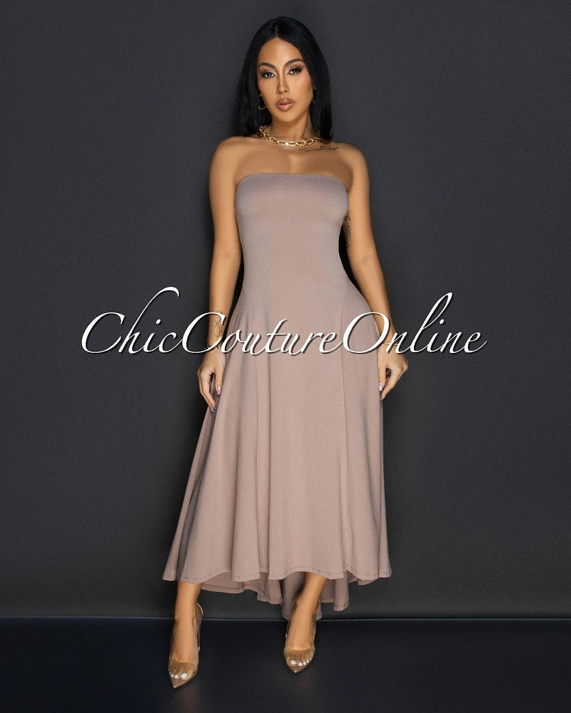 Isolde Taupe Strapless Hi Lo Dress