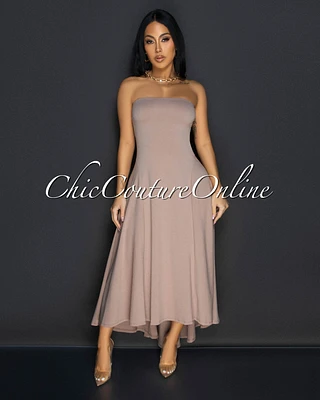 Isolde Taupe Strapless Hi Lo Dress