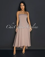 Isolde Taupe Strapless Hi Lo Dress