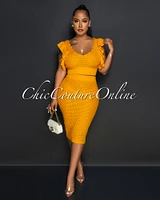 Halley Deep Mustard Crop Top & Crochet Cover-Up Skirt Set