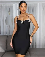 Scheana Black 3D Floral Rhinestones Bandage Dress