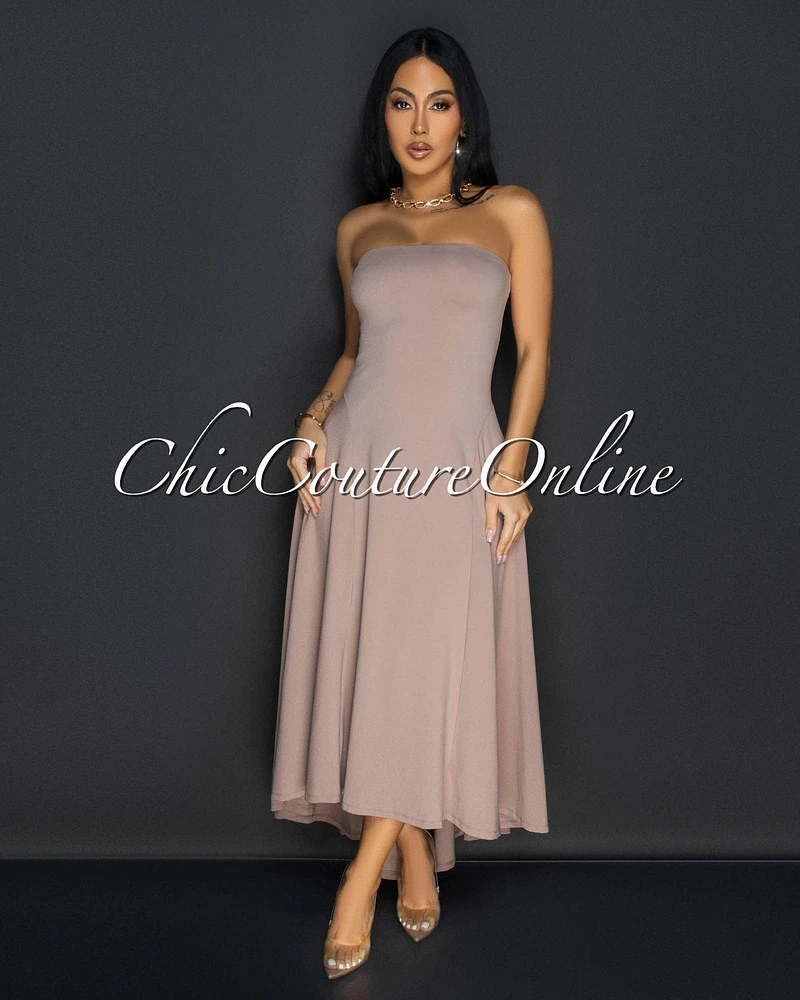 Isolde Taupe Strapless Hi Lo Dress