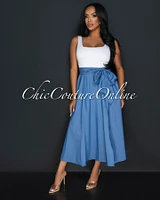 Ziranda White Top Blue Chambray Two-Tone Dress