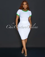 Nilda White Green Ribbed Crop Top & Skirt Sculpting Set