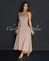 Isolde Taupe Strapless Hi Lo Dress