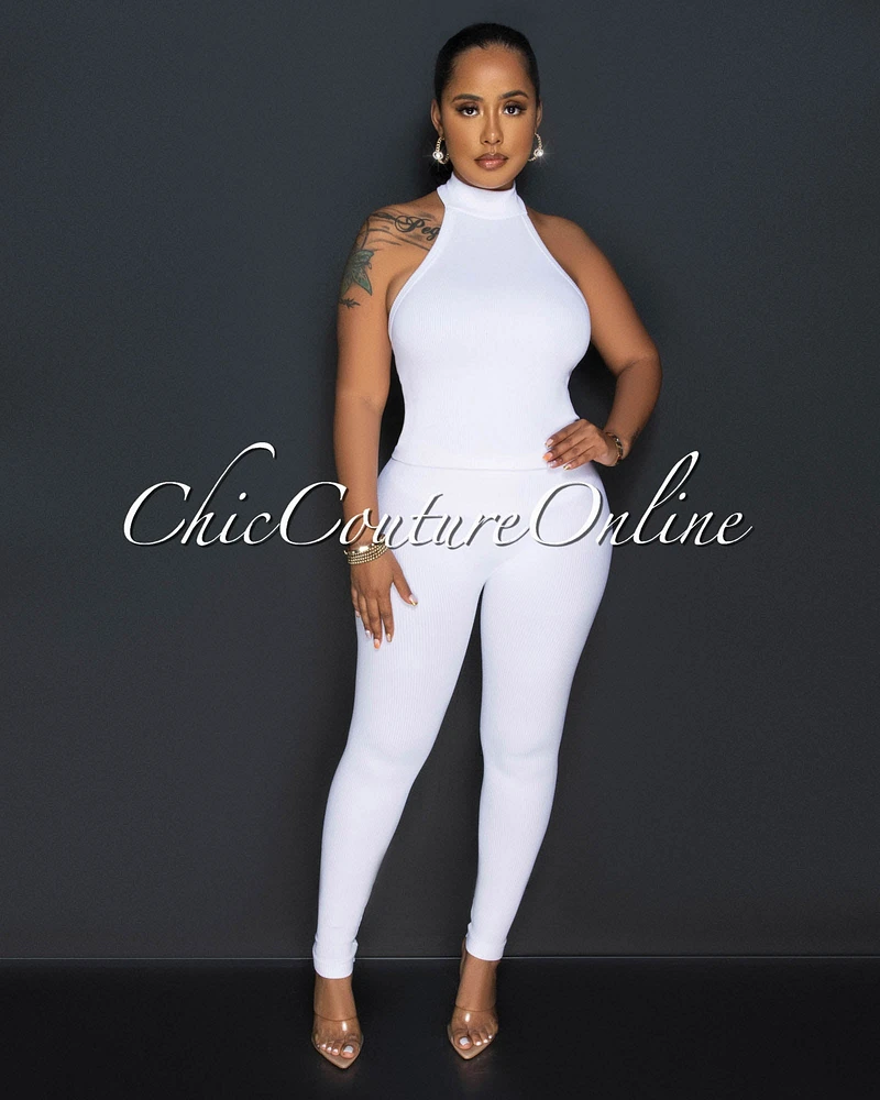 Charnelle White Mock Top & Leggings Ribbed Sculpting Set