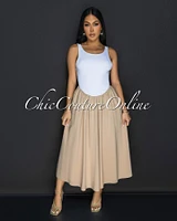 Silvy White Nude Sleeveless Midi Dress