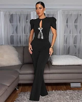 Eleonor Black Rhinestones Accent Top & Pants Set
