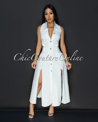 Livia Off-White Slit Skirt Midi Dress