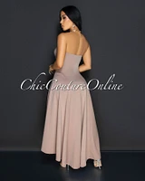 Isolde Taupe Strapless Hi Lo Dress