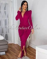 Lona Magenta Shimmer Ruffle Accent Maxi Dress