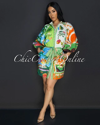 Quira Cream Multi Tropical Mini Dress