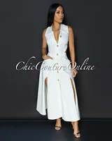 Livia Off-White Slit Skirt Midi Dress