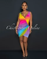 *Kisana Multi-Color Ombre Draped Mini Dress