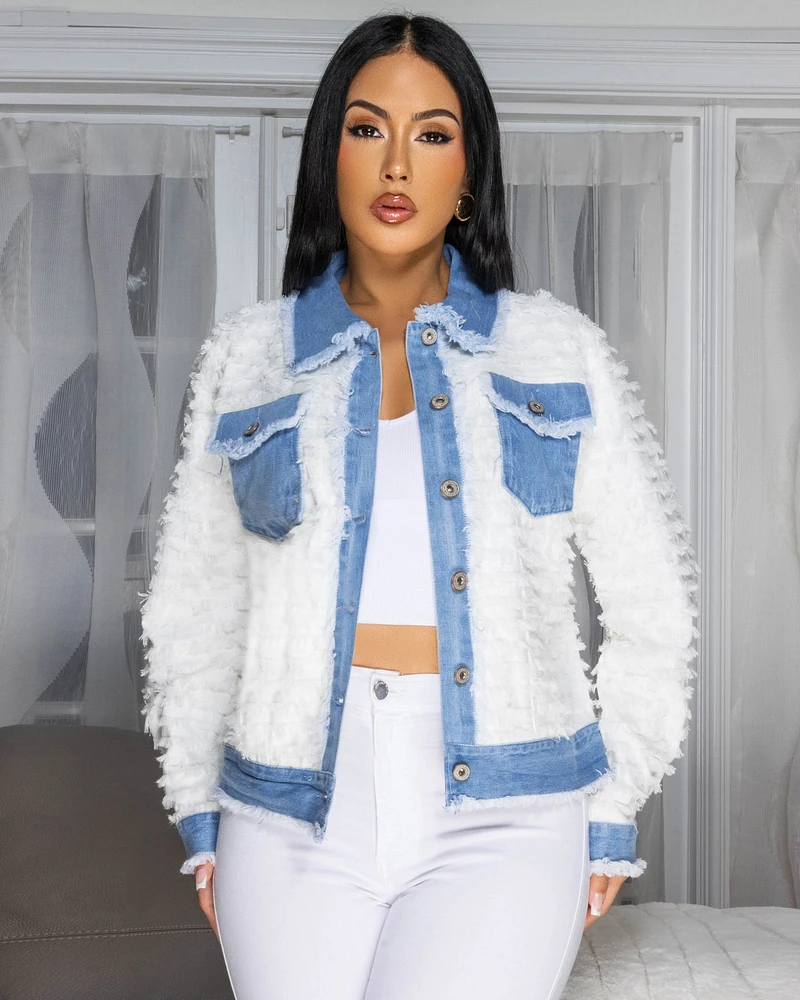 Romana Light Denim Blue White Fringe Jacket