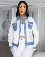 Romana Light Denim Blue White Fringe Jacket