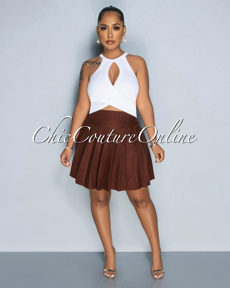 *Amaria Brown Knit Pleated Mini Skirt