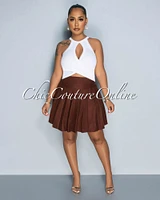 *Amaria Brown Knit Pleated Mini Skirt