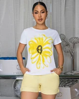 Sunflower Yellow Print Off-White T-Shirt
