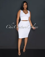 Ebanks White Ribbed SCULPTING Crop Top & Skirt Set