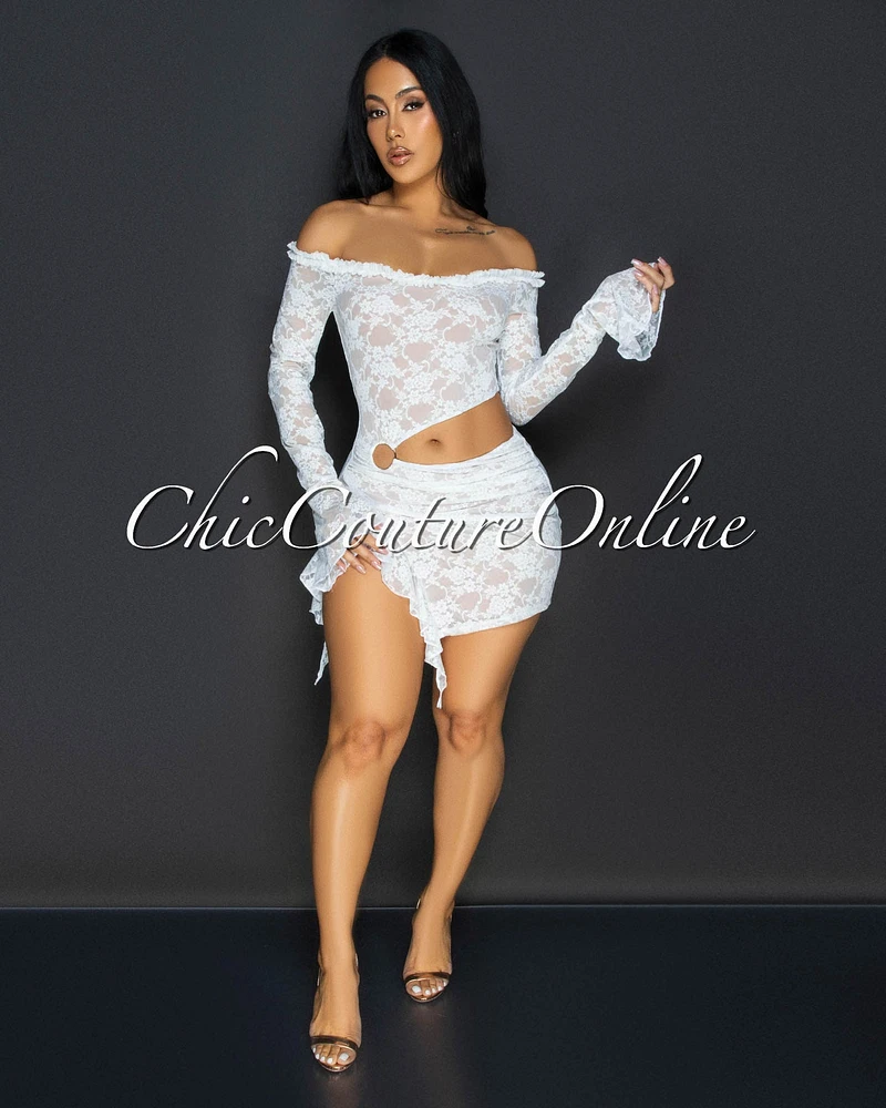 Ciela White Lace Ruffle Mini Dress