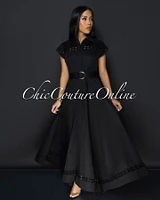 Helena Black Belted Luxe Maxi Dress