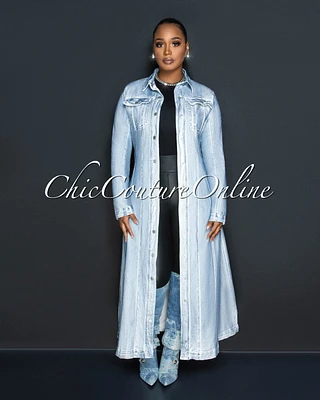 *Calina Light Denim Washed Long Coat