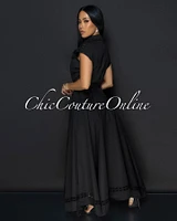 Helena Black Belted Luxe Maxi Dress