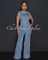 Houston Acid Wash Denim Back Key-Hole Tie Jumpsuit