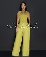 Navita Lime Knit Crop Top & Linen Pants Set