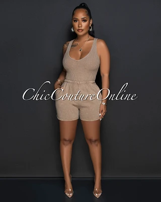 Vedas Nude Ribbed Bodysuit & Shorts Set